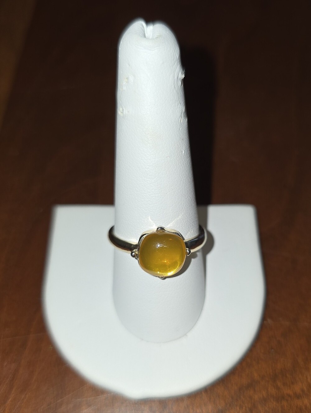 Yellow Cabochon Gemstone Ring - Gold Tone, Size 10.5